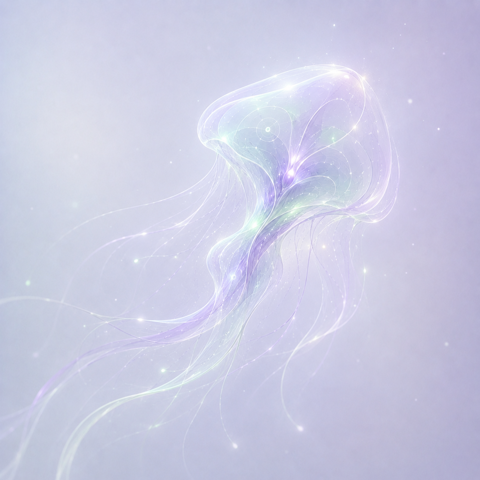 REMA project icon: a luminous lavender jellyfish, evoking trajectories drifting around a manifold.